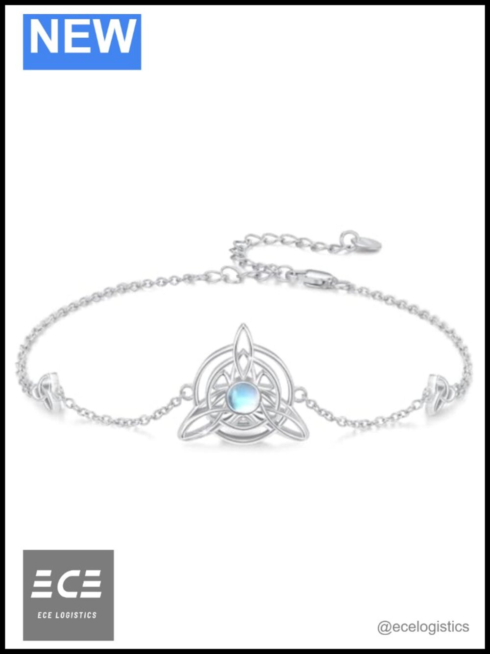 S925 Sterling Silver Celtic Knot Moonstone Bracelet for Women Adjustable Chain
